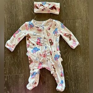 Caden Lane Cowgirl Newborn Pajama with Headband Bow